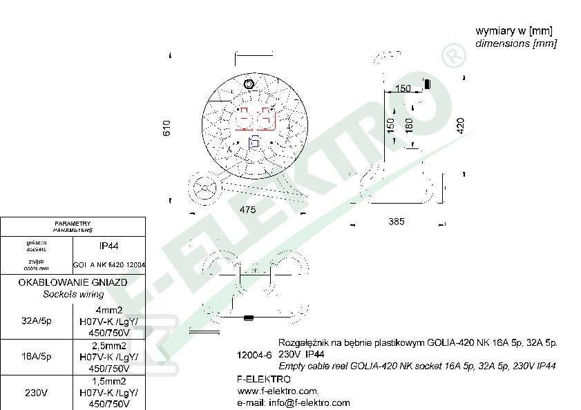 Rozgałęźnik bębnowy, GOLIA-420 NK 32A - 12004-4